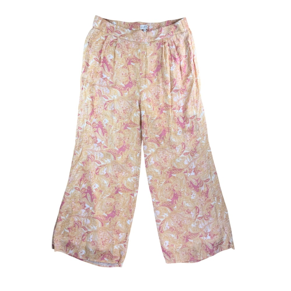 Wonderly‎ Dress Pants Womens 2XL Pink Orange Paisley Wide Leg Elastic Lined